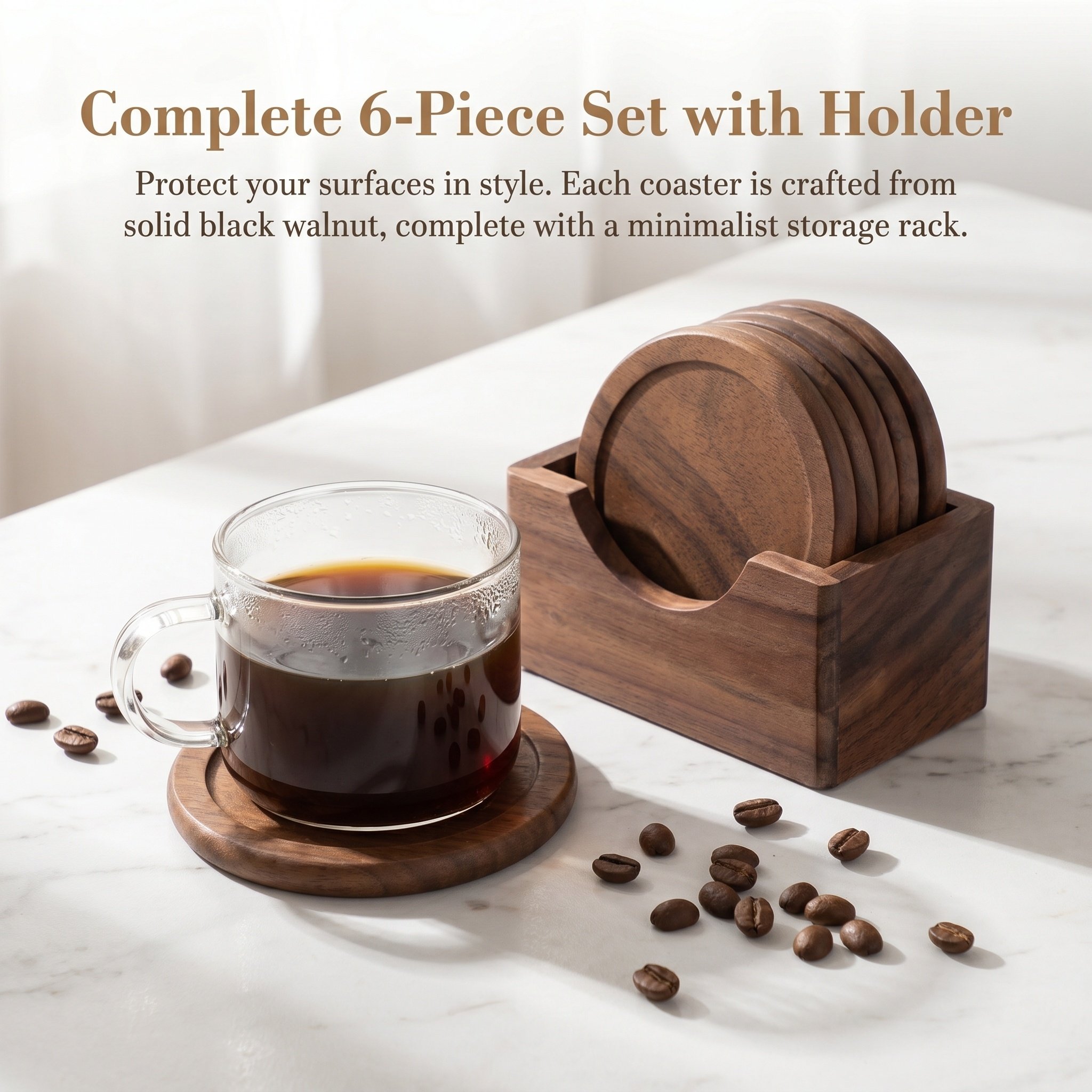 6Pcs Round Wooden Coasters Mad - Home Bar Set recension och pris