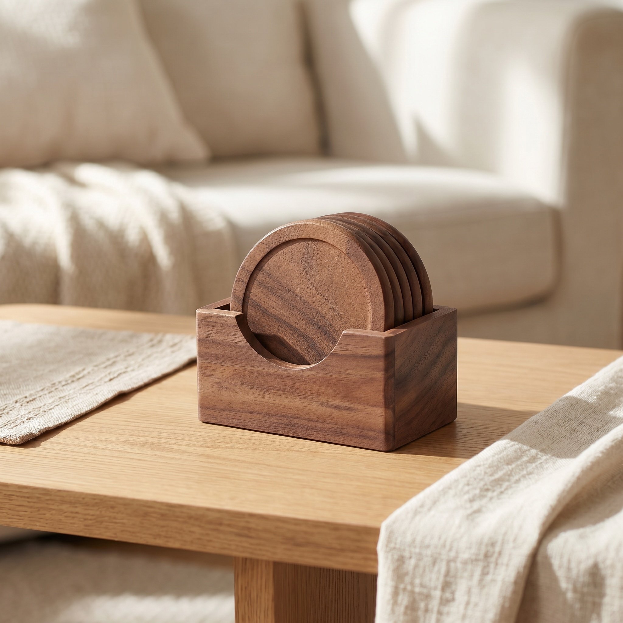 6Pcs Round Wooden Coasters Mad - Home Bar Set recension och pris