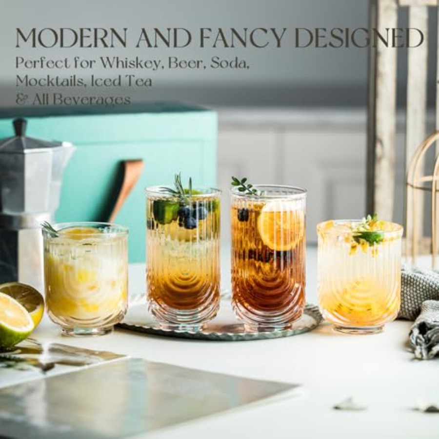 Art Deco Cocktail Glasses, Rib - Highball Glass Set recension och pris