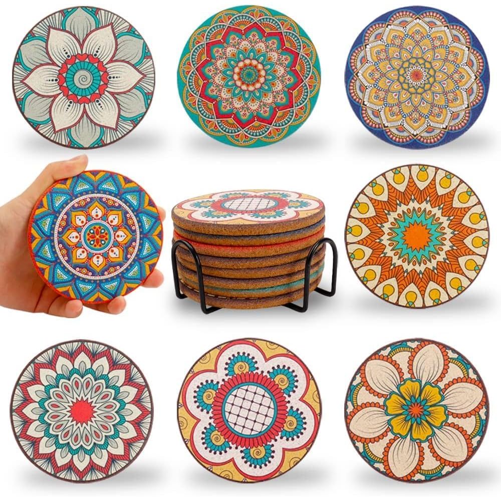 Set of 8 Round Colorful Coaste - Home Bar Set recension och pris